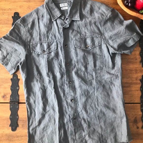 Brunello Cucinelli Men "Leisure Fit" Short Sleeve Safari Shirt Sz M Linen Cotton - Picture 1 of 7